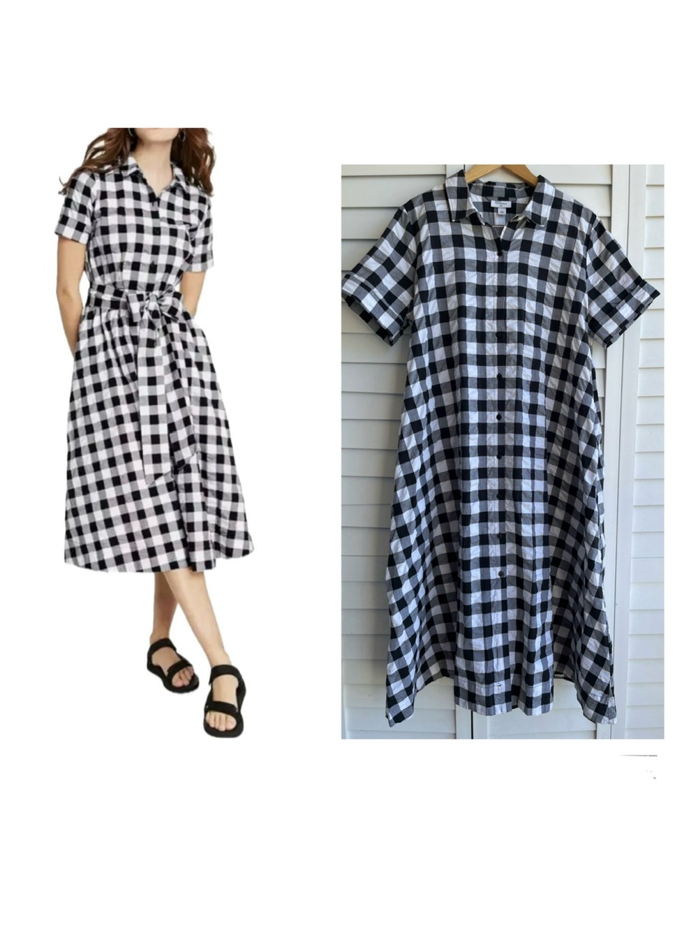 Lisa Marie Fernandez Black & White Gingham Midi Shirt Dress Size: XL